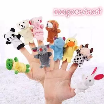 10 шт./компл., милые животные, пальчиковые куклы, плюшевые игрушки, мультяшные биологические детские куклы