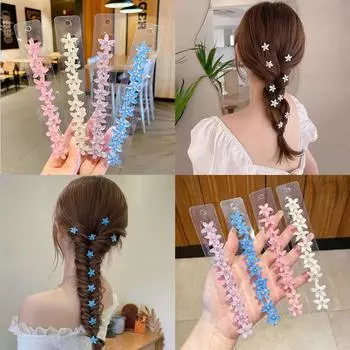 10 шт./компл., мини-заколка-краб для волос в виде цветка для девочек, детские пуговицы для плетения волос, заколки, заколки, аксессуары для укладки волос синий