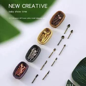 10 шт./компл. миниатюрная посуда для кукольного домика, мини-столовые приборы + игрушка-корзина для декора