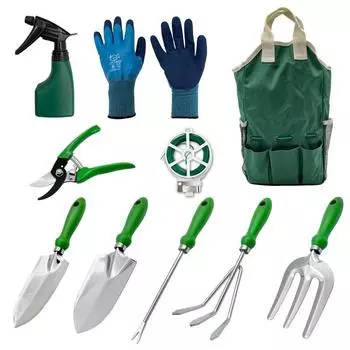 10 шт./компл. набор садовых инструментов, секаторы для фруктовых деревьев, инструмент для копания, прополки, грабли, нож, острая лопата с сумкой-органайзером 10Pcs