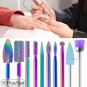10 шт./компл. набор сверл для ногтей, карбид вольфрамовые пилочки для ногтей, набор электрических сверл для маникюра, педикюра, YSL 10 in 1