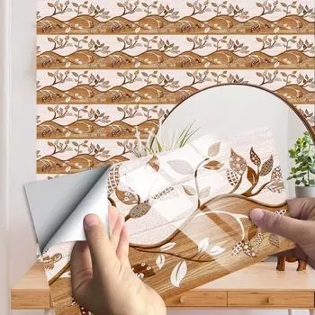 10 шт./компл., наклейка на плитку с рисунком ветки, стекло для умывальника, ванная комната, стекло, линия талии, глянцевая поверхность, водонепроницаемые художественные обои 10cmX20cmX10pcs