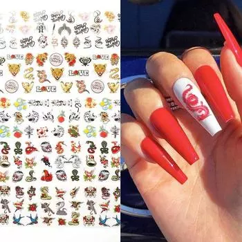 10 шт./компл., наклейки для ногтей в виде дракона, змеи, розы, черепа, переводные наклейки для дизайна ногтей, слайдер, бумага, летние аксессуары для украшения маникюра