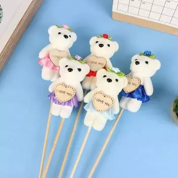 10 шт./компл. Пенопластовый медведь Мини-медведь Цветочный букет Плюшевый мультяшный букет животных Кукла Подарки на выпускной небесно-голубой