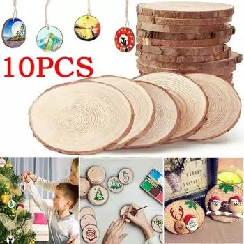10 шт./компл., рождественские украшения, ломтики дерева натурального цвета, круглые бревна, диски для декоративно-прикладного искусства, подвесные украшения для дома, событие