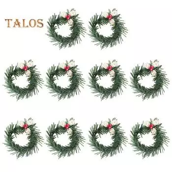 10 шт./компл., Рождественский венок, кольцо для салфеток, шляпа Санта-Клауса, блестящие листья, многоразовые рождественские вечерние, праздничные украшения для стола, искусственная гирлянда, ужин, салфетка