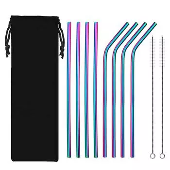 10 шт./компл., трубочки из нержавеющей стали 304, многоразовые металлические соломинки, прямые изогнутые соломинки, домашний бар, вечеринка 215*6 colorful