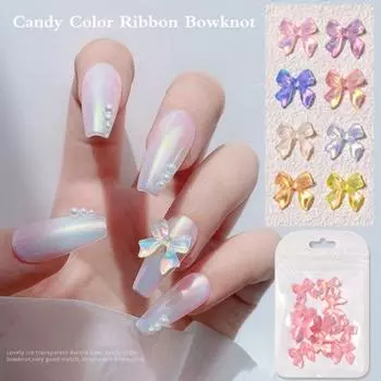 10 шт./компл., украшения с бантом, эффект Авроры, стойкая лента, нежные украшения с бантом, аксессуары для маникюра «Аврора» для девочек