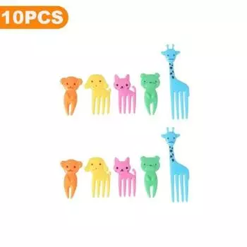 10 шт./компл., вилка для фруктов, бенто, обед, пищевой пластик, мини-мультфильм, детский торт, фруктовая зубочистка, аксессуары для бенто, украшение для вечеринки A set