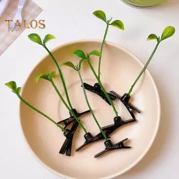 10 шт./компл. заколки для волос с ростками фасоли, креативные пластиковые заколки для волос с растениями, нескользящие заколки для волос для девочек, аксессуары для волос зелёный