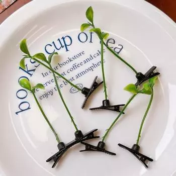 10 шт./компл. заколки для волос с ростками фасоли, креативные пластиковые заколки для волос с растениями, нескользящие заколки для волос для девочек, аксессуары для волос зелёный