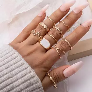 10 шт./компл. Золотое комбинированное кольцо Простое перекрученное крестообразное нерегулярное кольцо золотой/белый