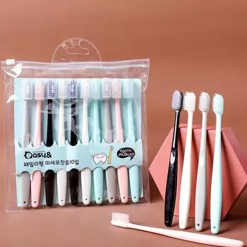 10 шт./компл., зубная щетка из натурального мягкого меха, мягкая щетина, отбеливание зубов, зубные щетки-макароны, уход за полостью рта с защитным чехлом