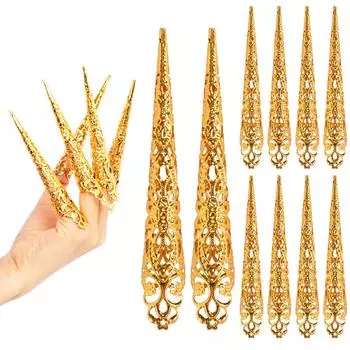 10 шт., комплект золотых колец для ногтей королевы, древний костюм, античный стиль, индийские аксессуары для танца живота, накладные ногти для защиты пальцев