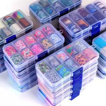 10 шт./кор. голографическая переводная фольга для ногтей, золотая пленка для слайдера, клейкая бумага, звездная наклейка для ногтей, набор для самостоятельного украшения