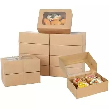 10 шт. Коробки для печенья с окошком для подарков, коричневые коробки для выпечки, кексов для упаковки, коробки для десертов, пирожных, печенья, пончиков Pack of 10 коричневый