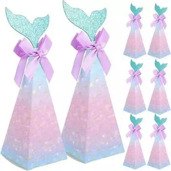 10 шт. коробок для вечеринки в стиле русалки, подарочные пакеты в стиле русалки с наклейками «Спасибо» для детского дня рождения, детского душа, украшения для вечеринки в стиле русалки под морем