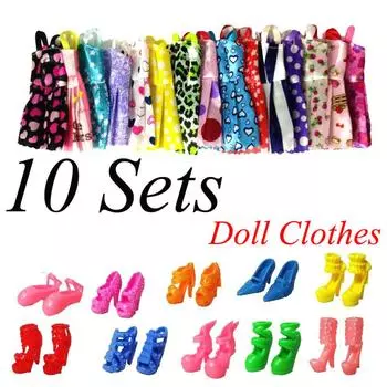 10 шт., красивое вечернее модное платье Барби, 10 пар обуви, аксессуары для куклы Барби shoes-10pcs