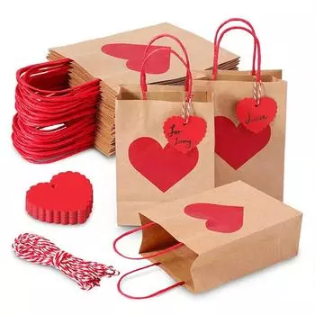 10 шт. Красная подарочная упаковка из крафт-бумаги в форме сердца для конфет с биркой, сумка-тоут для покупок на День святого Валентина, декор для свадебной вечеринки 10pcs