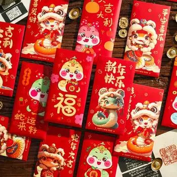 10 шт. Красных конвертов, денежные пакеты на китайский Новый год 2025 года, красные пакеты по лунному календарю Змеи для празднования Весеннего фестиваля