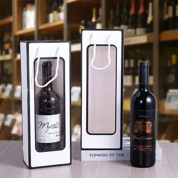 10 шт. Красный винный бумажный пакет, сумка с окном, прозрачная ПВХ крафт-бумага, винная сумка, цветок, кукла, прямоугольная подарочная упаковочная сумка 10pcs&12.5x8.5x36cm чёрный