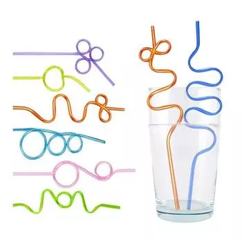 10 шт. красочная изогнутая соломенная соломка в форме питомца сумасшедшая кудрявая пластиковая для вечеринки в баре 10PCS