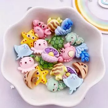 10 шт., красочные смоляные мини-черепахи, крабы, рыбы, морские звезды, морские коньки, морские водоросли, фигурки морских организмов, с плоской спинкой, скрапбукинг, сделай сам, аксессуары для изготовления ювелирных изделий