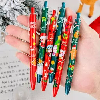 10 шт. креативные рождественские ручки для нажатия нейтрального цвета с рисунком Санта-Клауса, напечатанные ручки для подписи, школьные принадлежности, канцелярские принадлежности для студентов