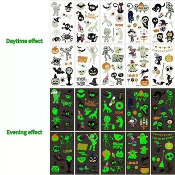 10 шт. креативные светящиеся наклейки на Хэллоуин, мультяшные забавные наклейки для самостоятельного украшения, временные наклейки для татуировок, детские подарки as the picture