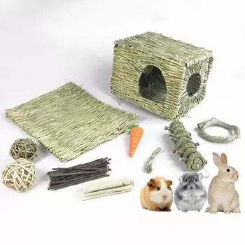 10 шт. кролик жевательные игрушки тонкое плетение игрушка для шлифования зубов различная трава