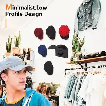 10 шт. крючки для хранения шляп Настенные самоклеящиеся противоскользящие бейсбольные кепки без перфорации Дисплей подставка для хранения фуражных шляп Держатель для одежды Магазин кепок чёрный