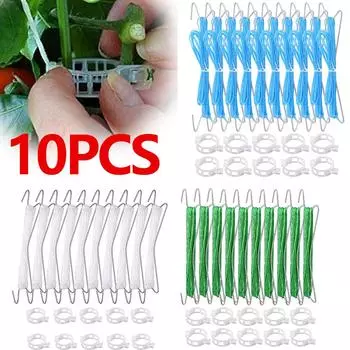 10 шт. крючки для поддержки томатов, овощные растения, шпалеры, виноградные лозы, фиксированные пряжки, крючки с 32,8-футовой веревкой для садовых принадлежностей белый