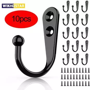 10 шт. крючков из сплава с винтами, настенные вешалки для полотенец, сумок, крючок для кухни, ванной комнаты, держатели для хранения вещей 10pcs чёрный