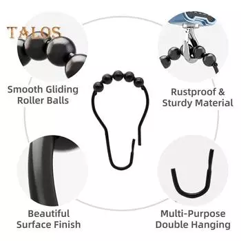 10 шт. крючок для подвешивания занавесок, гладкая скользящая фиксация, утюг, отличная оконная марля, подвесной крючок для душа, хозяйственные принадлежности чёрный