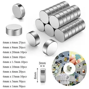 10 шт., круглые неодимовые магниты диаметром 6 мм, 1/1,5/2/3/4/5/6/8/10/15/20 мм, толстые редкоземельные сильные поделки, постоянный магнит N35 6mm x 1.5mm