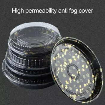 10 шт. круглые подносы для сэндвичей с крышками, прочные пищевые прочные элегантные подносы с прозрачным рисунком и принтом для кейтеринга, коробка для суши S