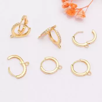 10 шт. круглых пряжек для ушей с микроинкрустацией, покрытых 18-каратным золотом, антиаллергенные аксессуары для ушей, блестящие пряжки для ушей с кольцом для слинга, серьги своими руками.