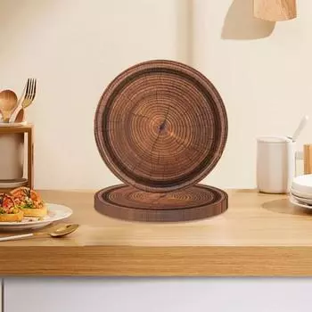 10 шт., круглый поднос для бумаги с деревянным зерном, пищевая бумага, обеденные тарелки, декоративная посуда для пикника, вечеринки, украшение