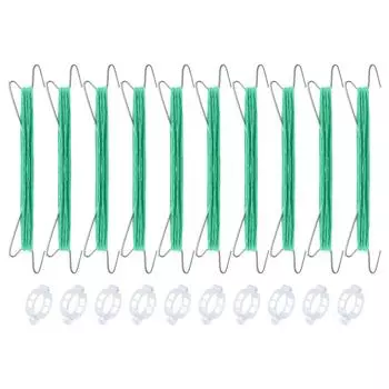 10 шт. Крюк для томатных растений из оцинкованной стали с 10 зажимами и 10-метровой веревкой для поддержки лозы, садовые аксессуары для лазания