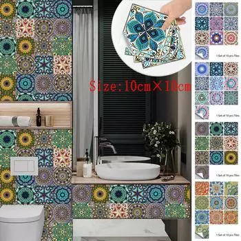 10 шт., кухонные украшения, водонепроницаемые наклейки на стену, плитка, наклейки, цветочная плитка, ПВХ, домашний декор
