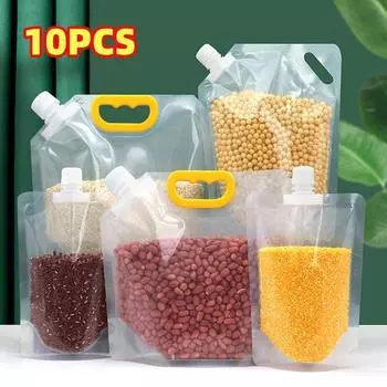 10 шт. Кухонный мешок для хранения зерна, влагонепроницаемый герметичный мешок, защищенный от насекомых, прозрачный, портативный, пищевой мешок для хранения 10PCS