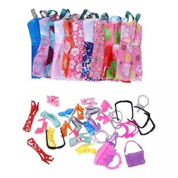 10 шт. Кукольная одежда, платье, 6 пластиковых ожерелий, кукольное платье, кукольная одежда, аксессуары для кукол BJD Doll 1/6 1 set