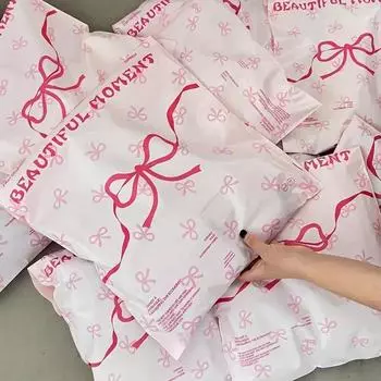 10 шт. курьерские сумки с бантом, персонализированная упаковка одежды, розовые курьерские сумки для девочек в форме сердца 28*42