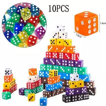 10 шт. квадратных игральных костей D6, стандартные 16 мм, шестигранные игральные кости для настольных игр – непрозрачные, прозрачные Right angle clear-pink