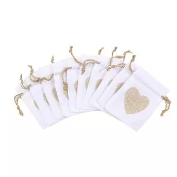 10 шт. льняная маленькая сумка в форме сердца на шнурке многоразовая мешковина для хранения ювелирных изделий подарочные упаковочные пакеты праздничные конфетные пакеты S белый