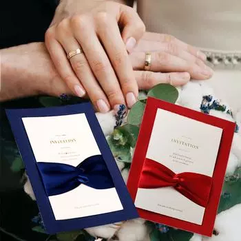 10 шт. ленты с бантом, свадебные приглашения с конвертами для свадьбы, свадебного душа, помолвки 10PCS красный