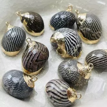 10 шт., Летний бохо-стиль, подвески-шармы из натуральной ракушки, полосатой раковины, цинкового сплава с золотистой окантовкой, для DIY-аксессуаров для ожерелья, креативное изготовление ювелирных изделий 10Pcs/13-1620-25mm