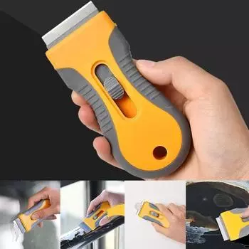 10 шт. лезвий из нержавеющей стали, 1 шт. скребок для керамической плиты - эффективный скребок для индукционных плит и стеклокерамики жёлтый