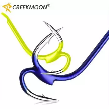 10 шт./лот, двойные крючки из высокоуглеродистой стали, двухсторонний прочный наконечник, острый боевой рыболовный крючок с зазубринами для морской рыбалки, двойной крючок Size 5 синий