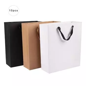 10 шт./лот крафт-бумажные пакеты с ручкой для покупок, свадьбы, дня рождения, вечеринки, подарка, упаковки еды 34*23*9.5cm Kraft Paper